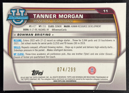 Tanner Morgan 2022 University Chrome Aqua Wave Refractor /299 - back