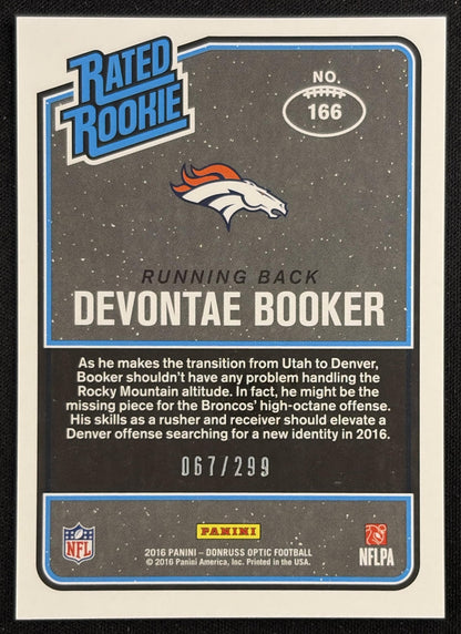 Devontae Booker 2016 Panini Donruss Optic Aqua /299 Broncos