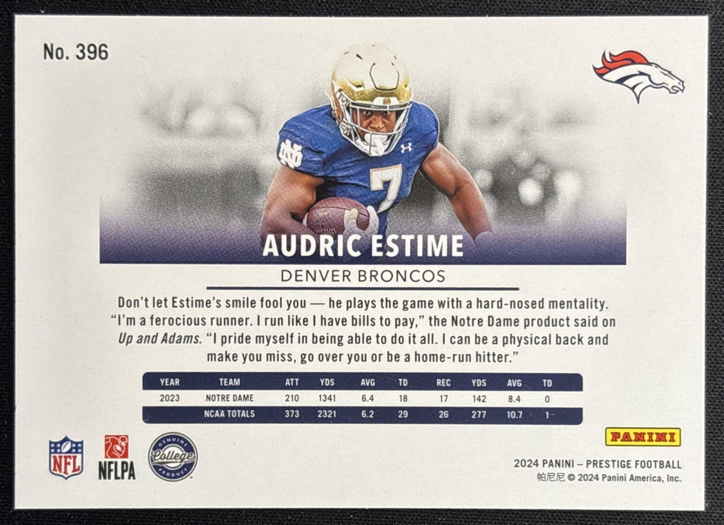Audric Estime 2024 Panini Prestige Diamond Xtra Points Broncos Sports Trading Cards