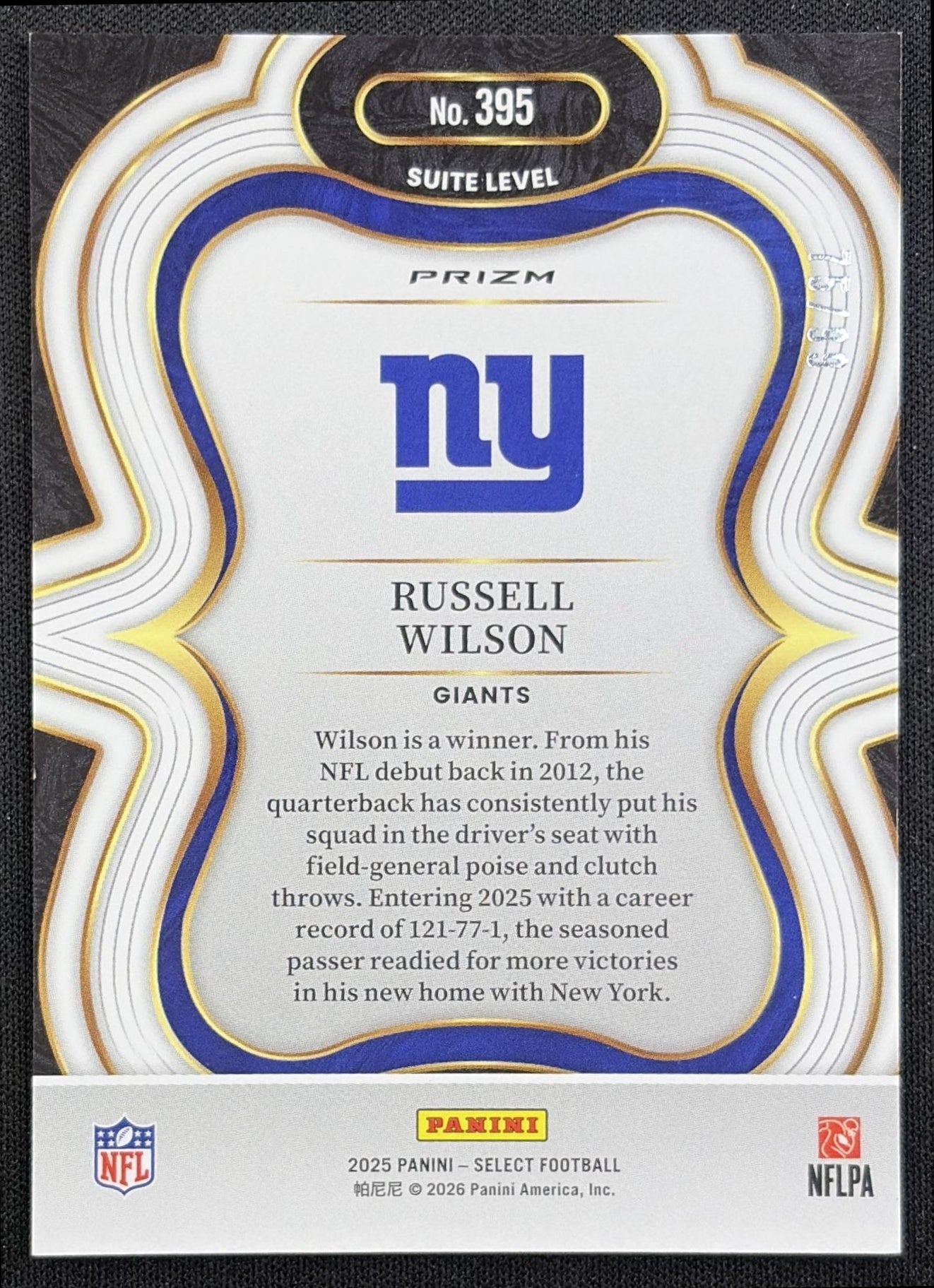 Russell Wilson 2025 Panini Select Suite Level Blue Prizm /99 Giants back