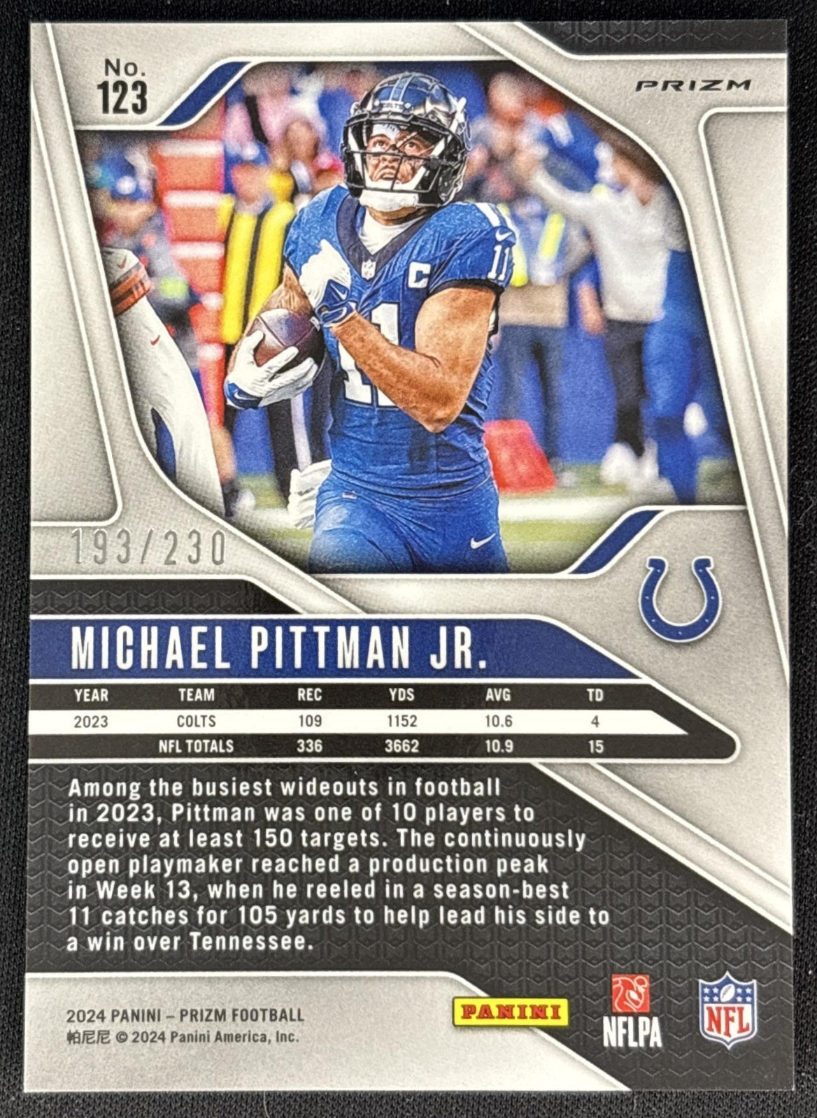 Michael Pittman Jr. 2024 Panini Prizm Blue Wave /230 Colts Back