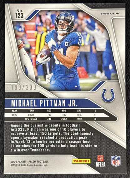 Michael Pittman Jr. 2024 Panini Prizm Blue Wave /230 Colts Back
