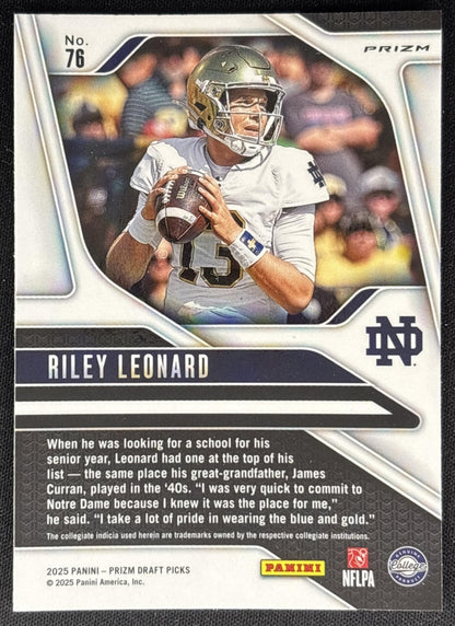 Riley Leonard 2025 Panini Prizm Draft Picks Red Ice Fighting Irish Colts Sports Trading Cards