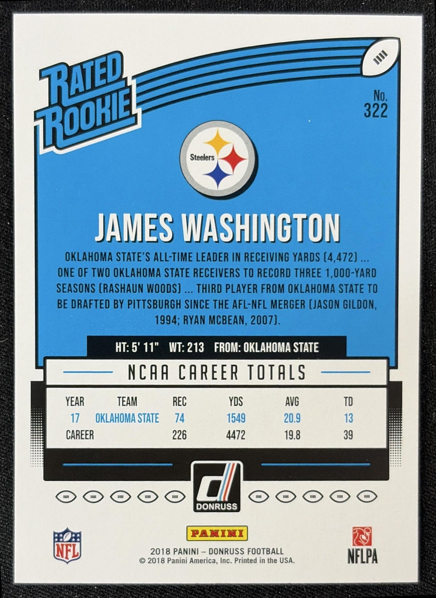 James Washington 2018 Panini Donruss Steelers