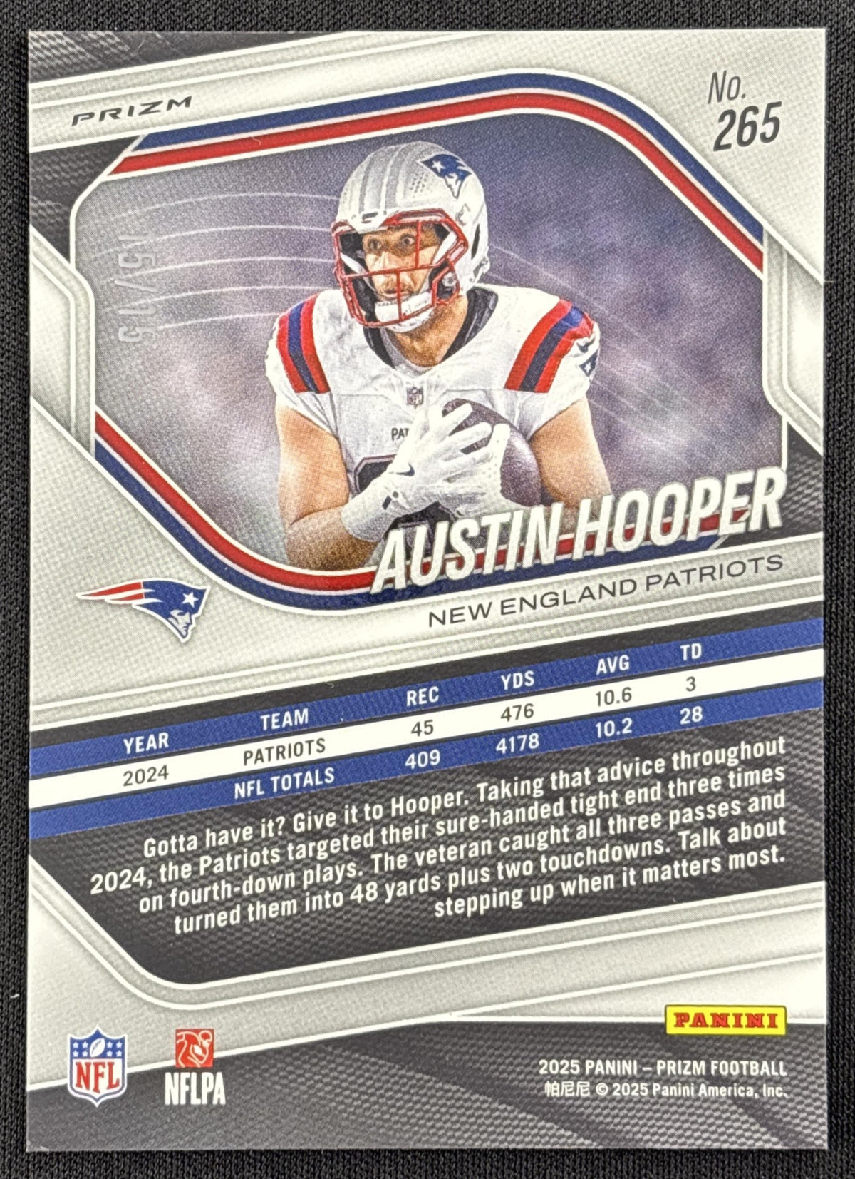 Austin Hooper 2025 Panini Prizm Purple Shimmer /15 Patriots