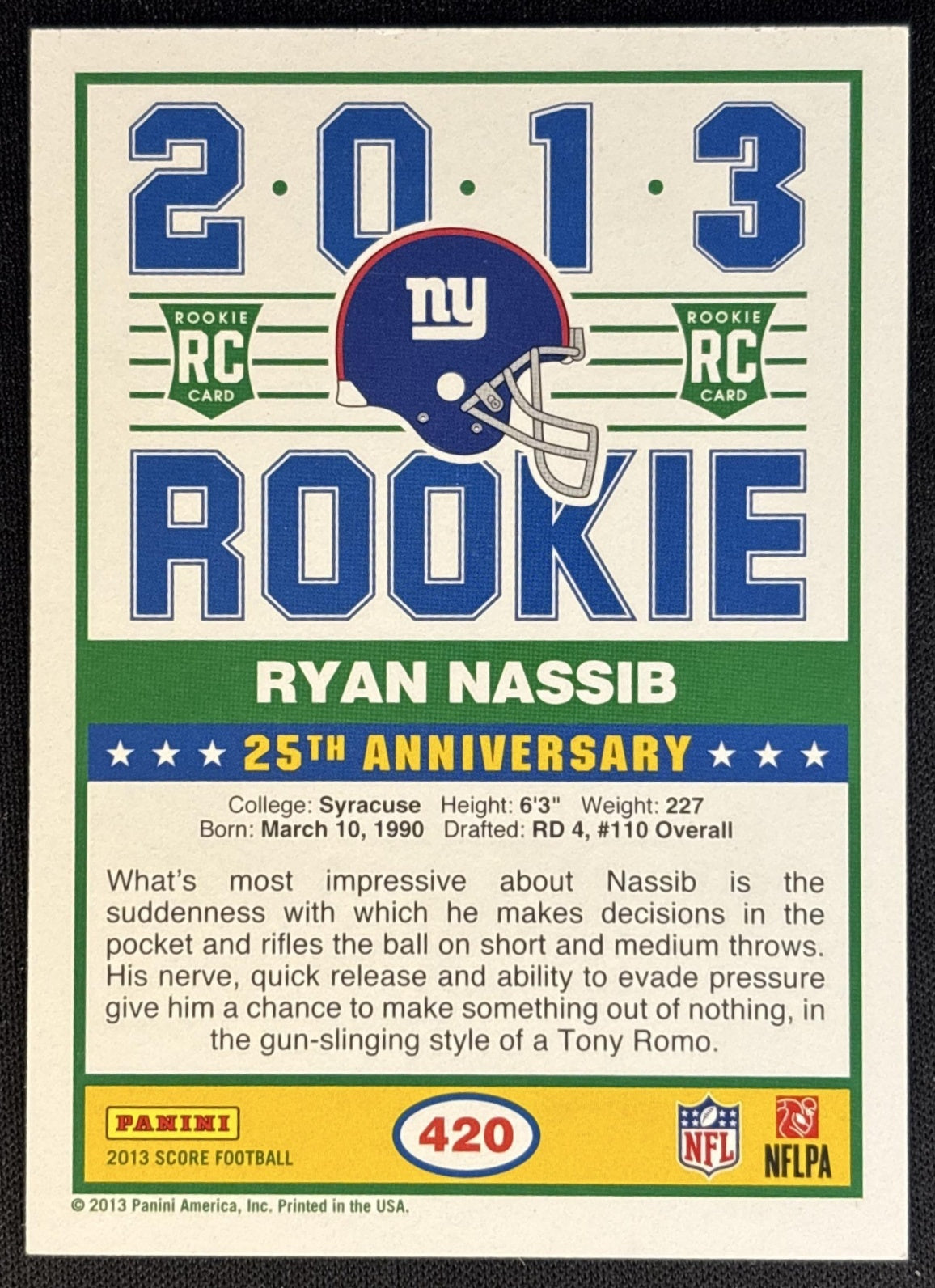 Ryan Nassib 2013 Panini Score Giants