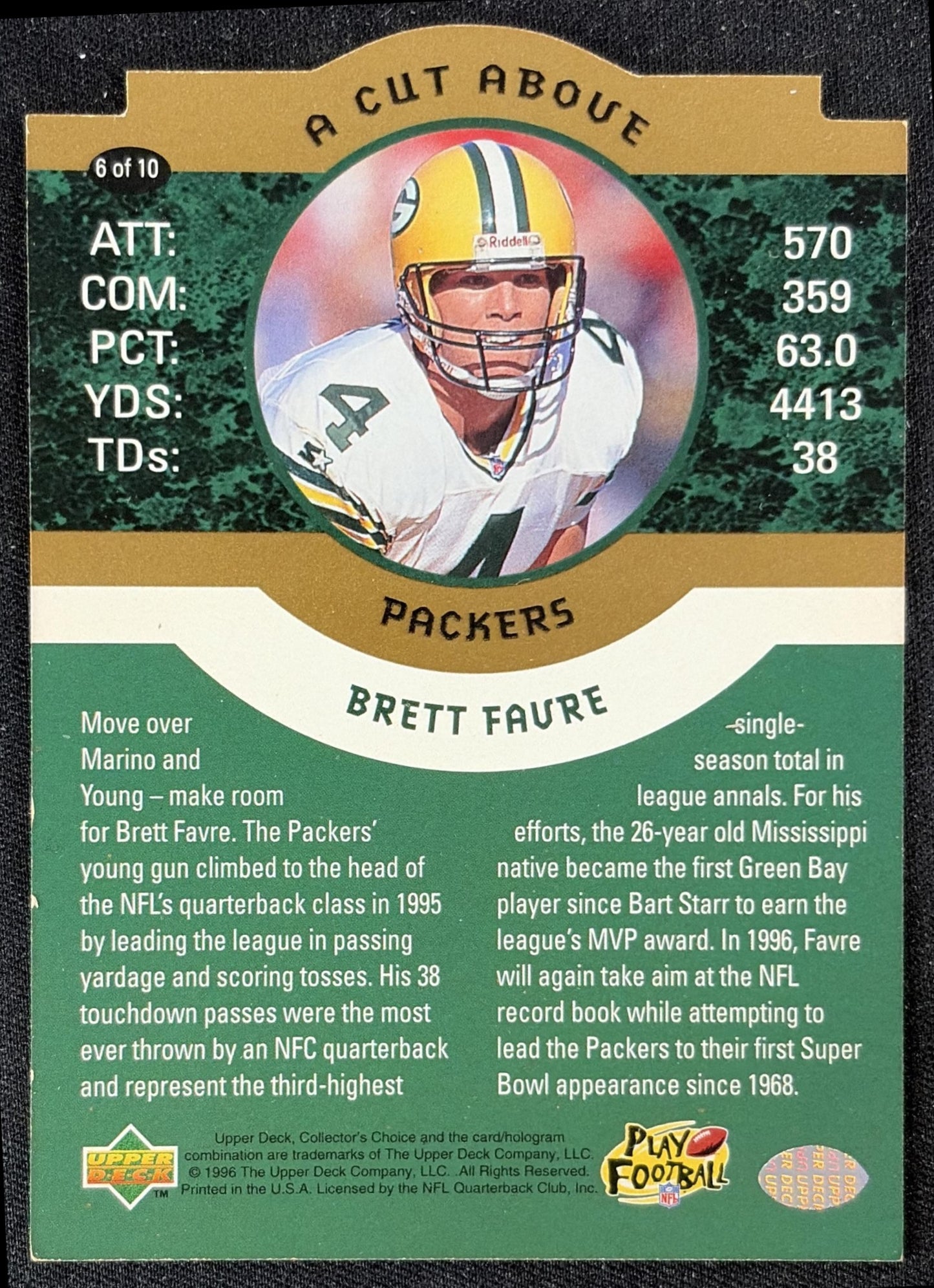 Brett Favre 1996 Upper Deck Collector's Choice A Cut Above Packers