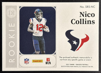 Nico Collins 2021 Panini Encased Substantial Rookie Swatches Emerald /10 Texans Sports Trading Cards