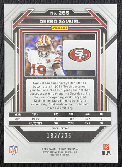 Deebo Samuel 2022 Panini Prizm Purple Ice /225 49ers San Francisco 49ers