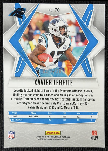 Xavier Legette 2025 Panini Phoenix Light Blue Pyramids Prizm /385 Panthers