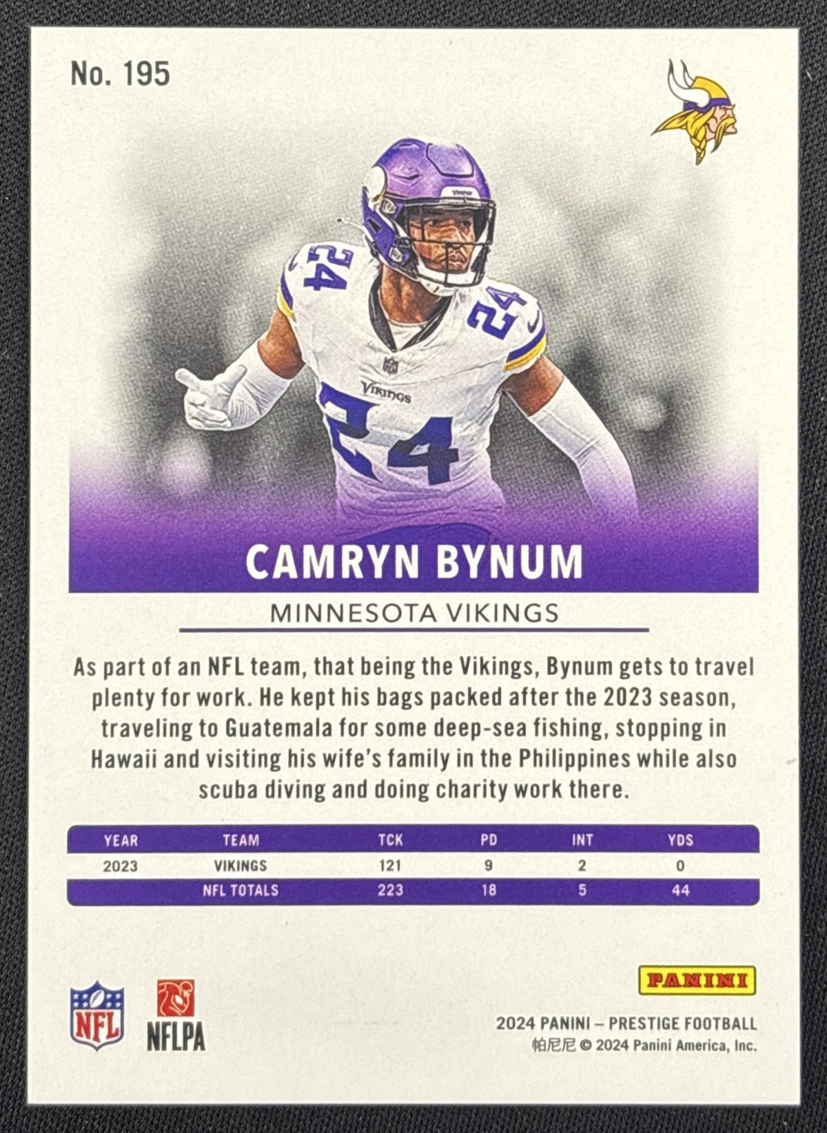 Camryn Bynum 2024 Panini Prestige Green Premium Xtra Points /199 Vikings