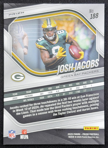 Josh Jacobs 2025 Panini Prizm No Huddle Pink /25 Packers