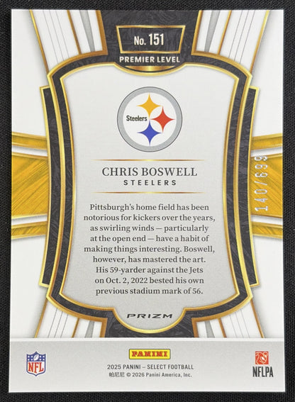 Chris Boswell 2025 Panini Select Premier Level Neon Green Prizm Shock /699 Steelers
