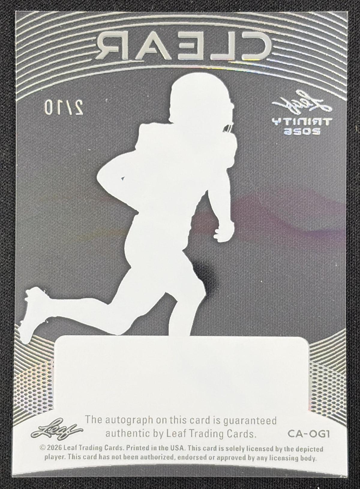 Osani Gayles 2026 Leaf Trinity Clear Auto Purple /10 Sports Trading Card