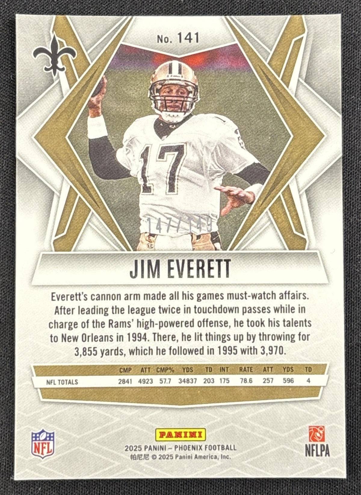 Jim Everett 2025 Panini Phoenix Green Winter Prizm /149 Saints