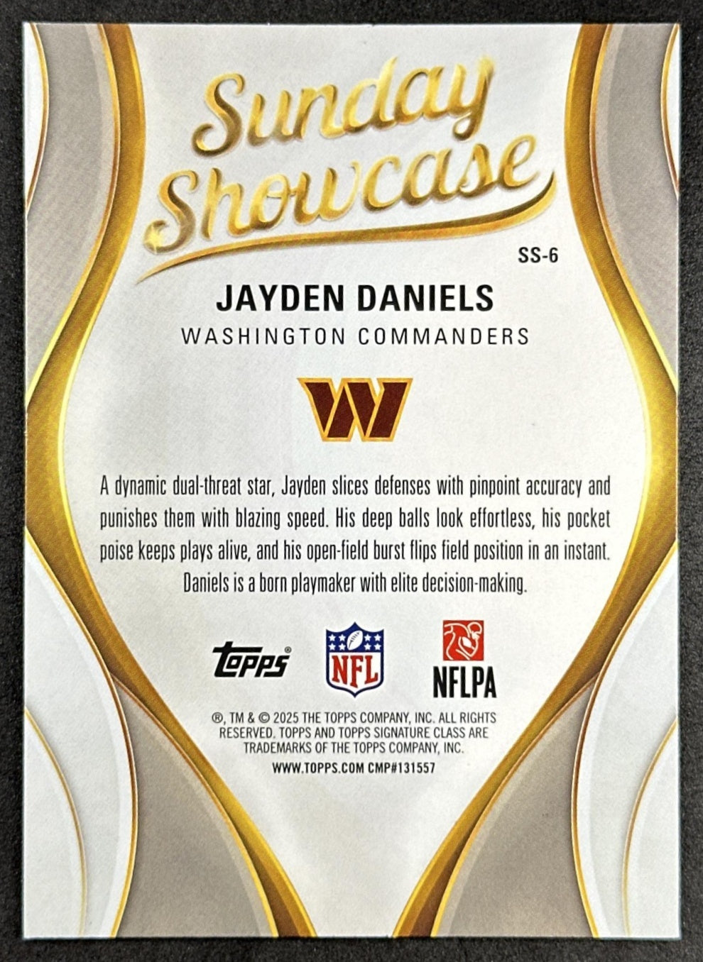Jayden Daniels 2025 Topps Signature Class Sunday Showcase Commanders Back