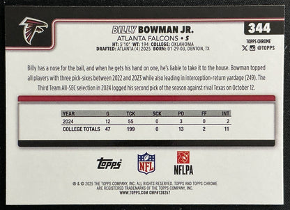Billy Bowman Jr. 2025 Topps Chrome Rookie Falcons Sports Trading Cards