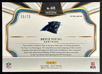 Bryce Young 2025 Panini Select Field Level Blue Prizm /75 Panthers Sports Trading Cards
