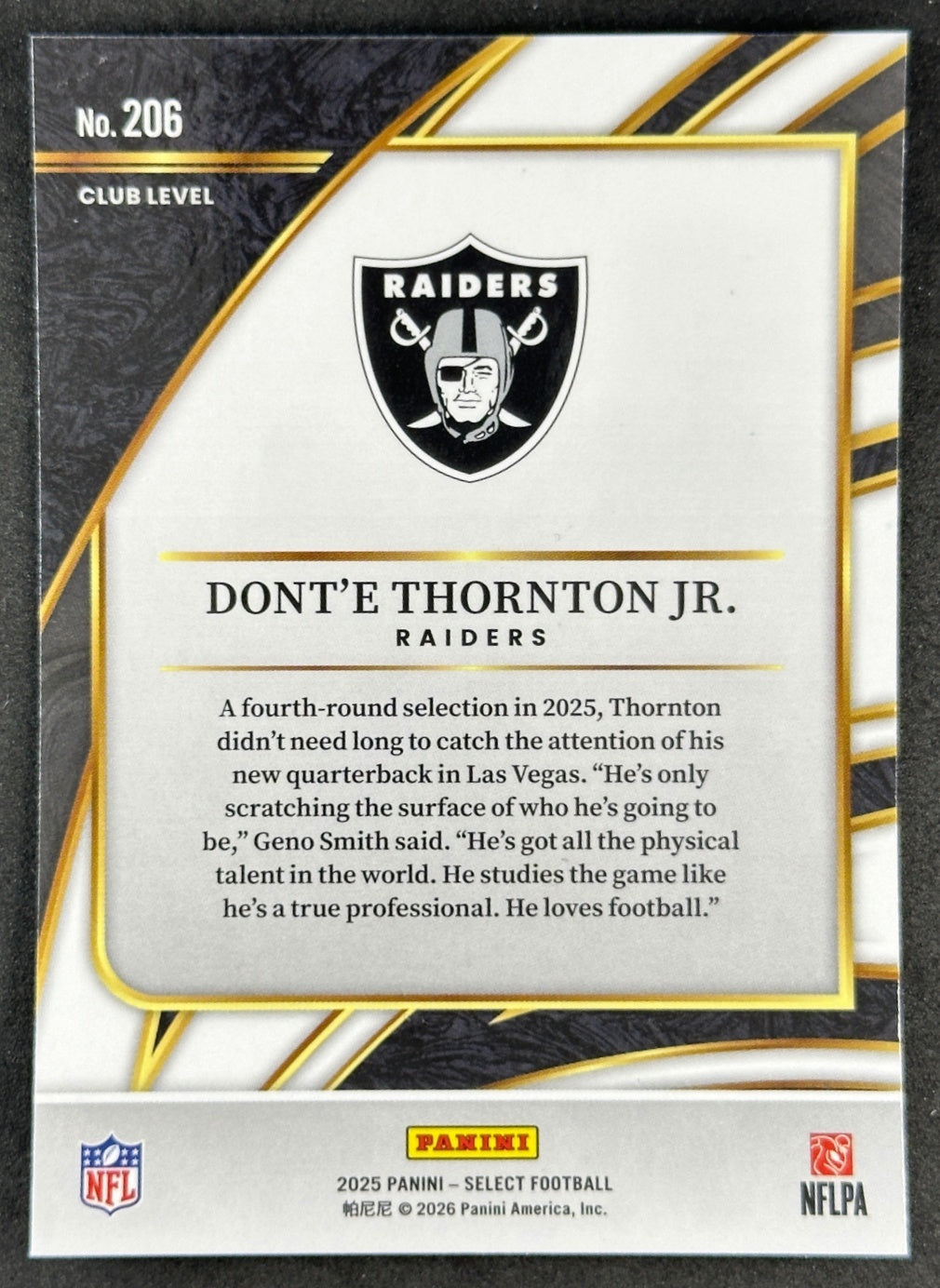 Dont'e Thornton Jr. 2025 Select Club Level Raiders