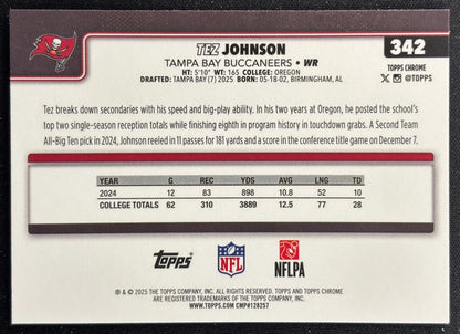 Tez Johnson 2025 Topps Chrome Rookie Buccaneers Sports Trading Cards