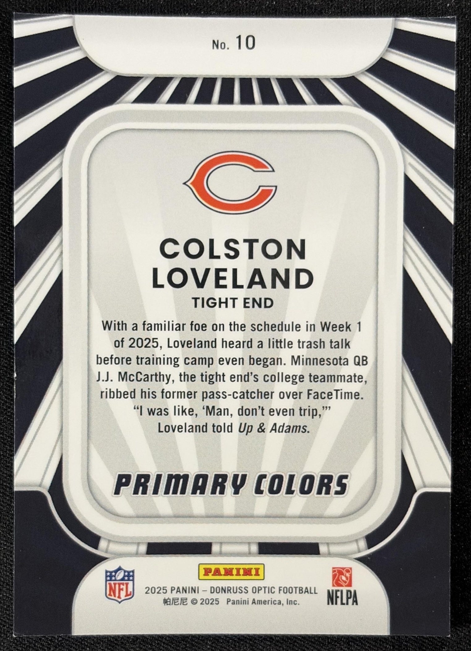 Colston Loveland 2025 Panini Donruss Optic Rookie Primary Colors Bears