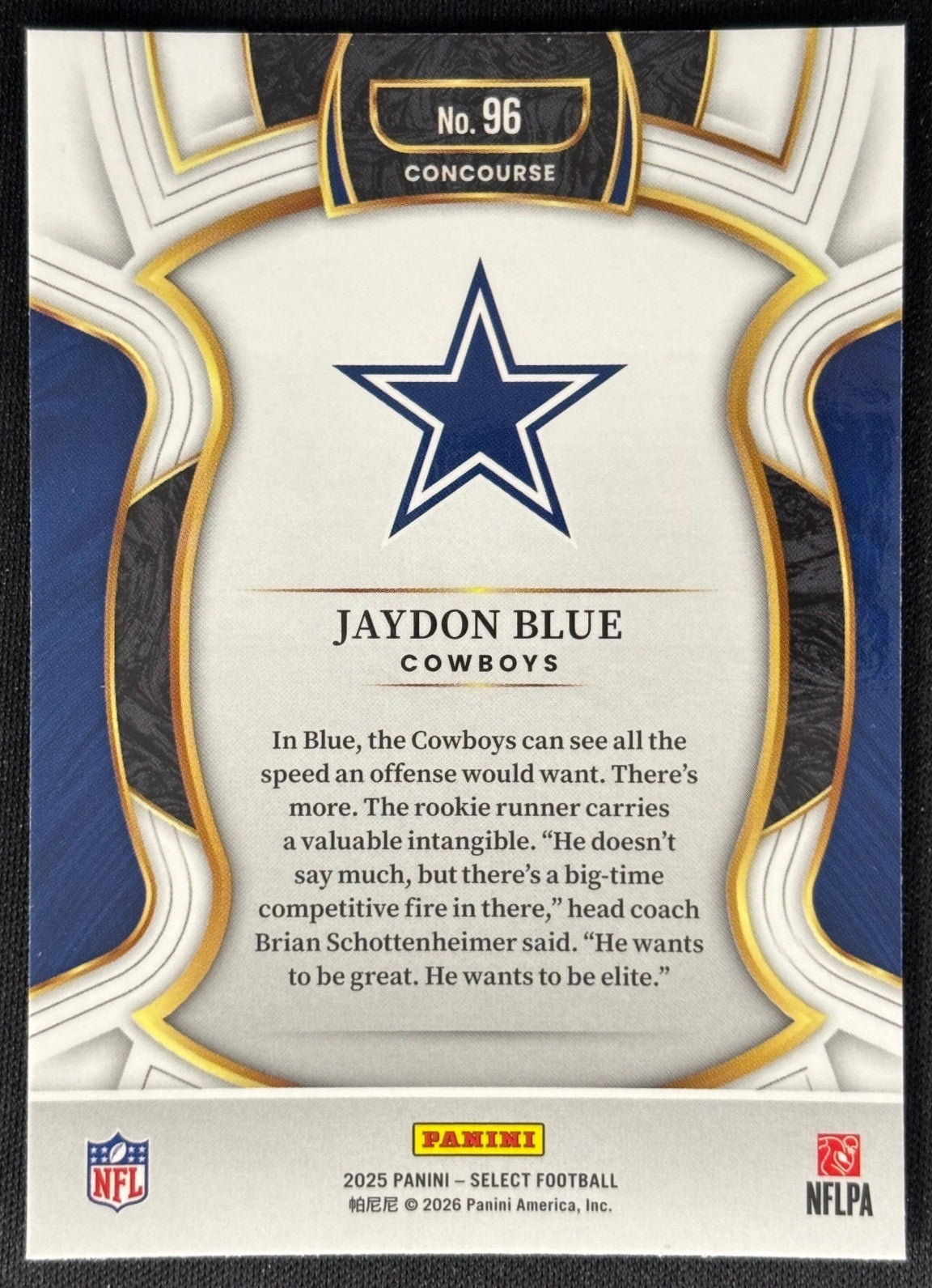 Jaydon Blue 2025 Select Concourse Rookie Cowboys Sports Trading Card