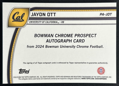 Jaydn Ott 2024 Bowman Chrome University Prospect Auto Golden Bears back
