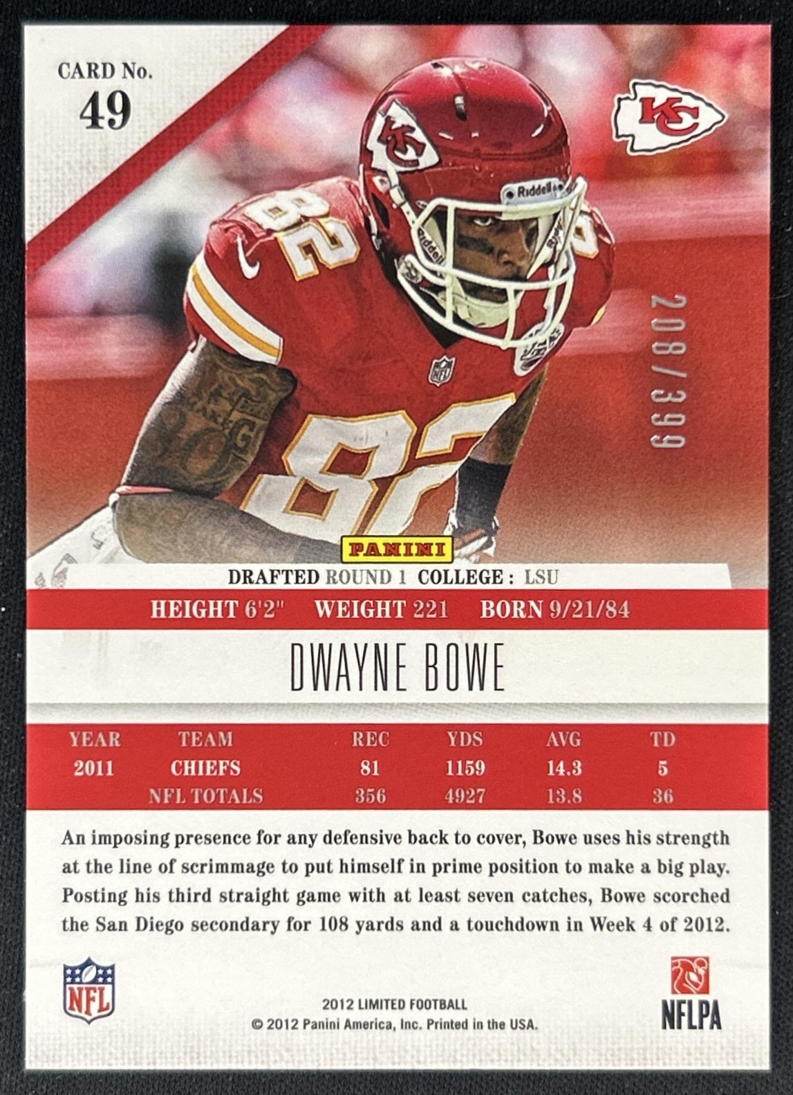Dwayne Bowe 2012 Panini Limited /399 Chiefs