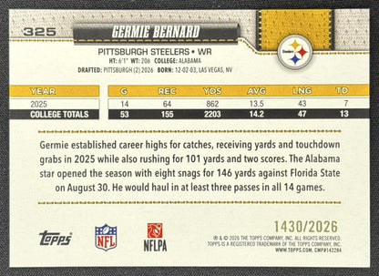 Germie Bernard 2026 Topps Gold /2026 Steelers