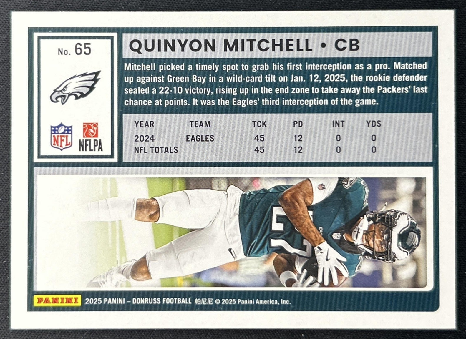 Quinyon Mitchell 2025 Panini Donruss Press Proof Silver /199 Eagles back