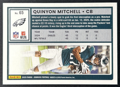Quinyon Mitchell 2025 Panini Donruss Press Proof Silver /199 Eagles back