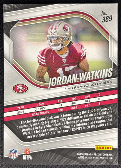 Jordan Watkins 2025 Prizm 49ers Sports Trading Card