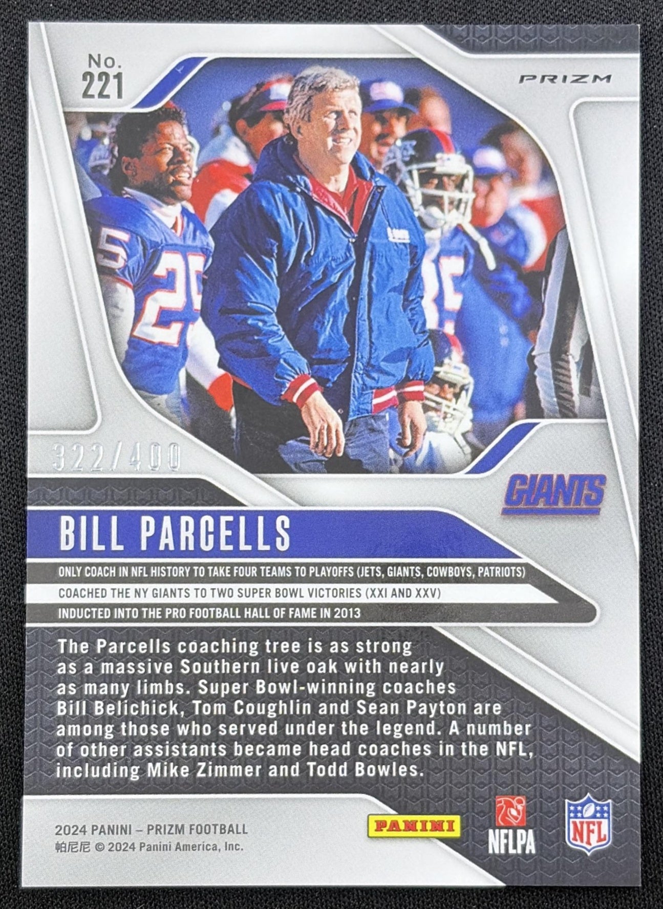 Bill Parcells 2024 Panini Prizm Pandora /400 Giants back