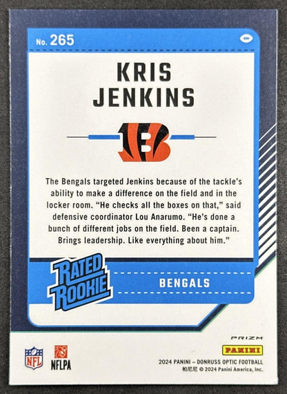 Kris Jenkins 2024 Panini Donruss Optic Red Hyper Bengals Back