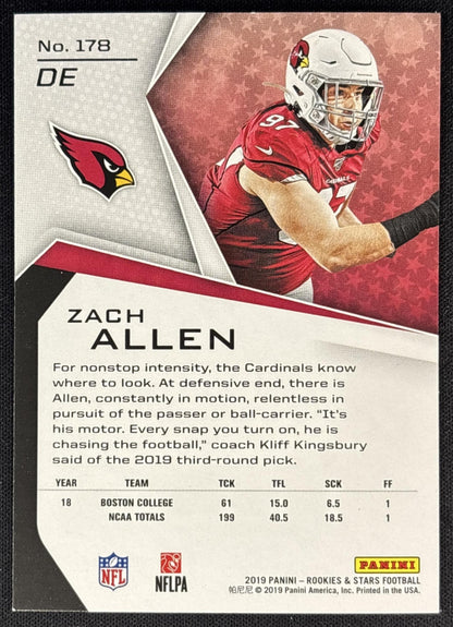 Zach Allen 2019 Panini Rookies & Stars Cardinals back