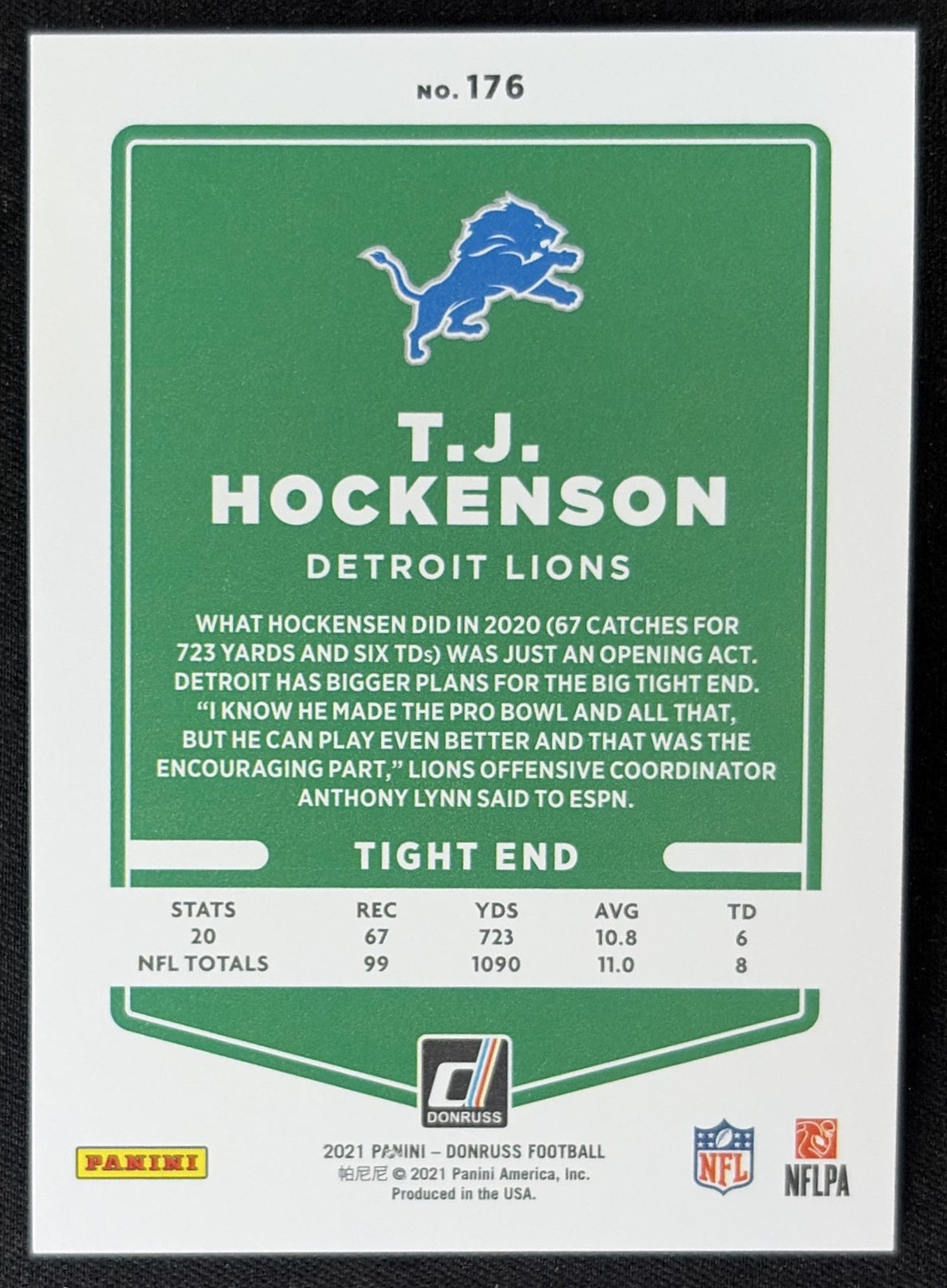 T.J. Hockenson 2021 Panini Donruss Press Proof Premium Lions - Detroit Lions