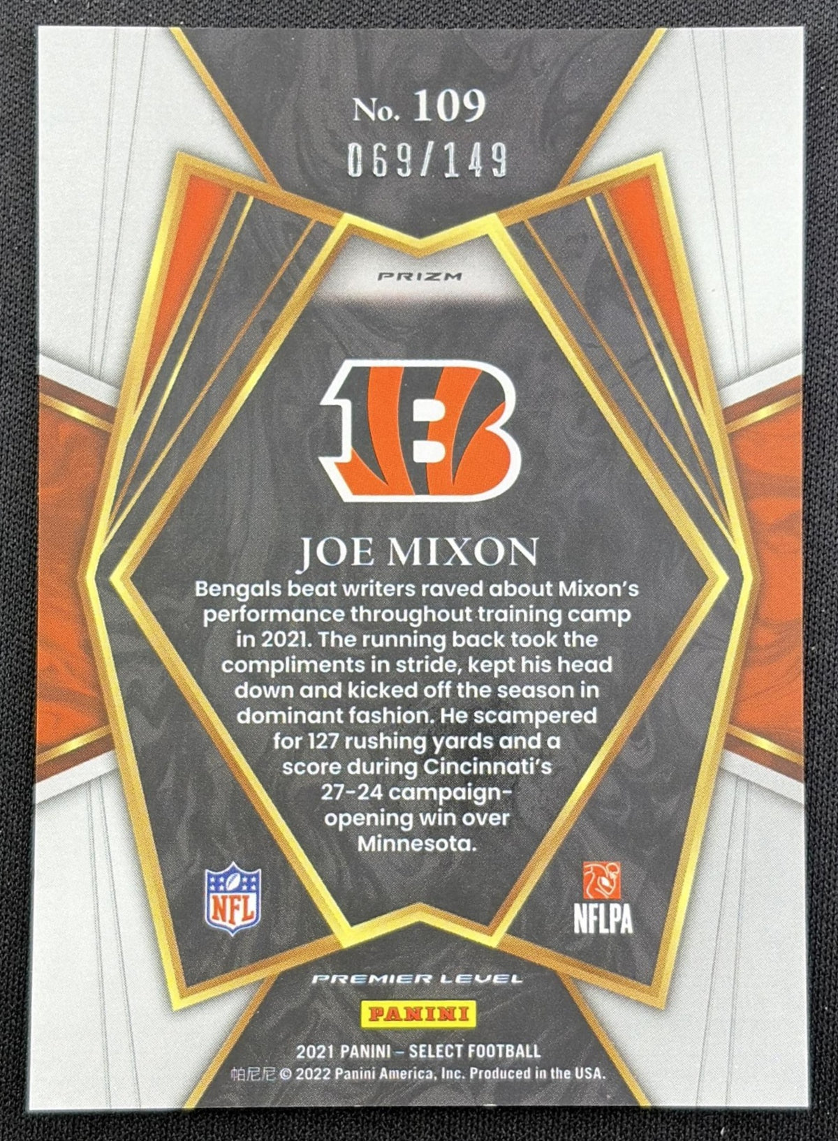 Joe Mixon 2021 Panini Select Blue Prizm /149 Bengals Cincinnati Bengals