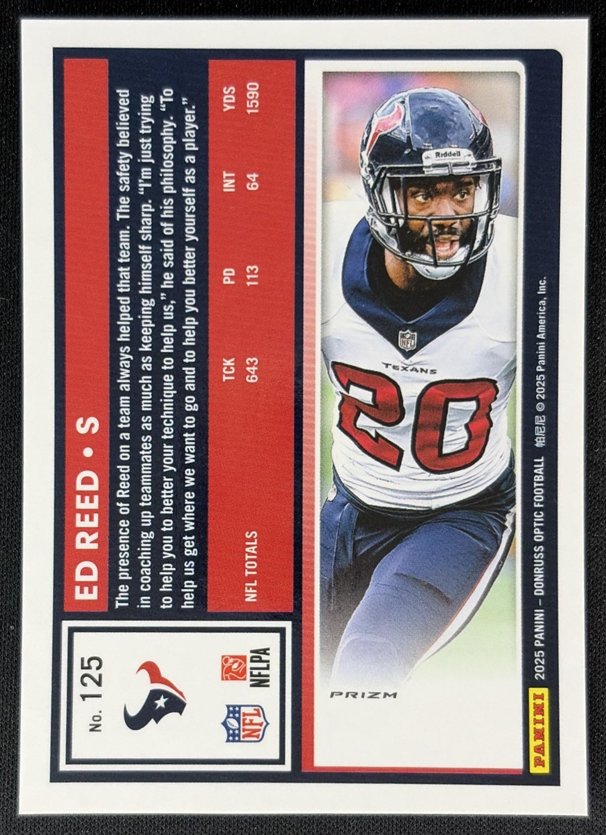 Ed Reed 2025 Panini Donruss Optic Stars Prizm Texans Football