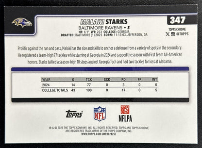 Malaki Starks 2025 Topps Chrome Rookie Neon Pulse Refractor Ravens