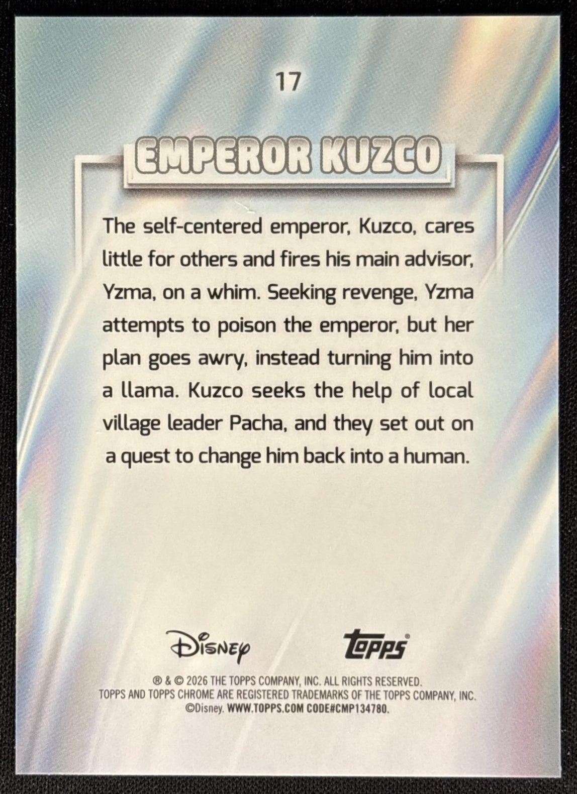 Emperor Kuzco 2026 Topps Chrome Disney The Emperor's New Groove back
