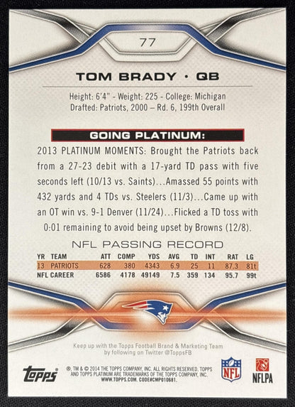 Tom Brady 2014 Topps Platinum Patriots Sports Trading Cards