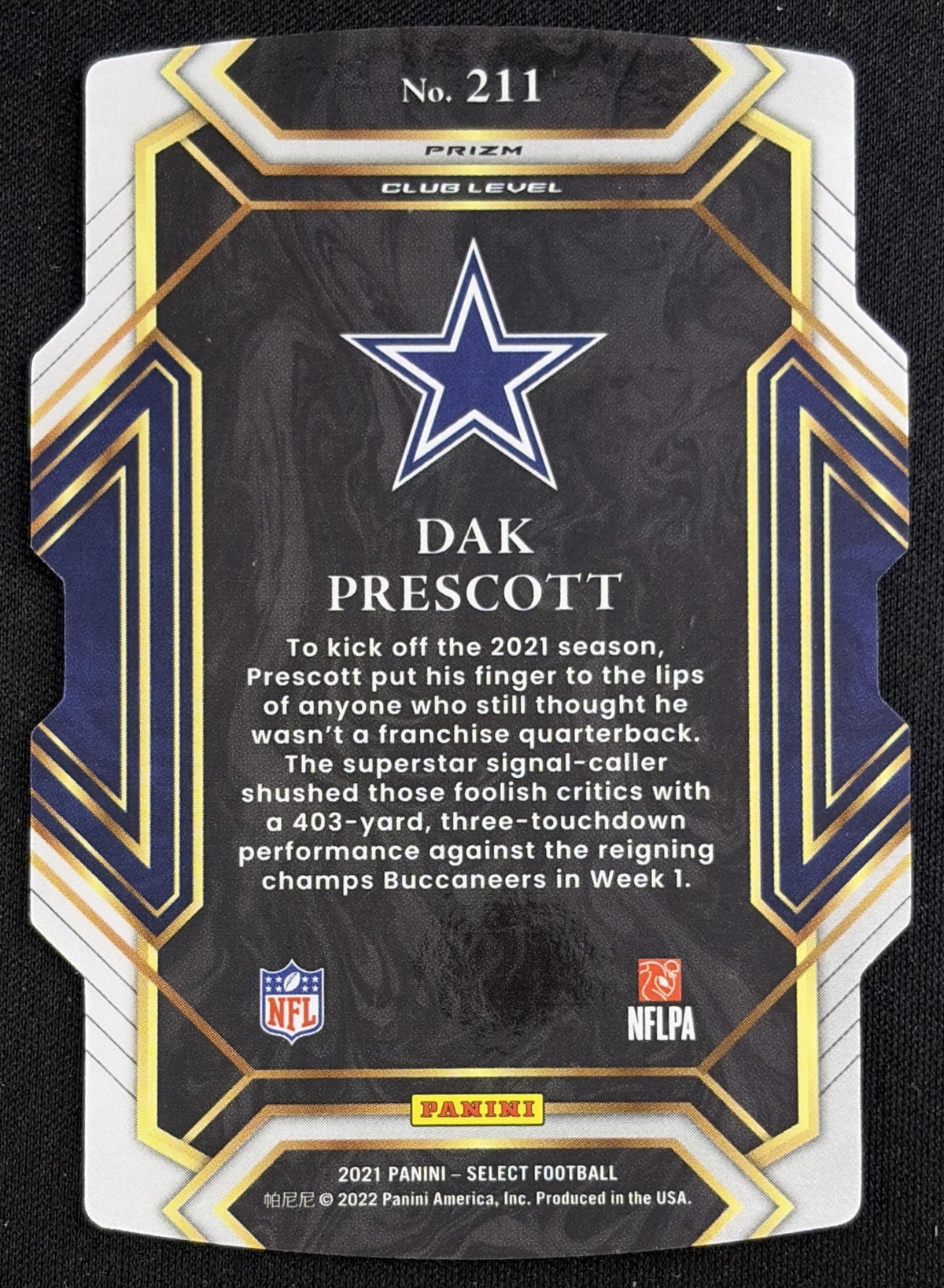 Dak Prescott 2021 Panini Select Red and Blue Prizm Die Cut Cowboys Sports Trading Card