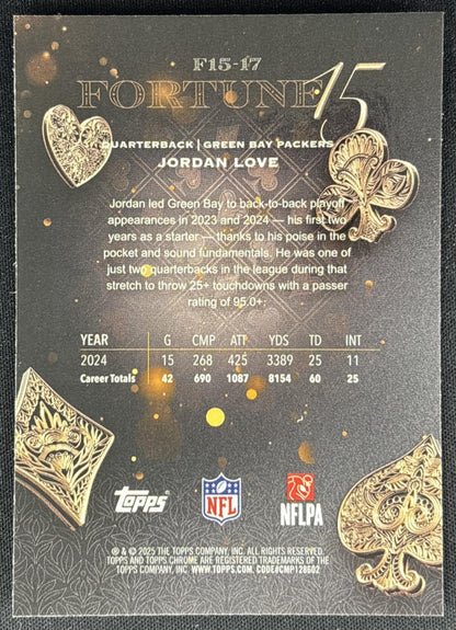 Jordan Love 2025 Topps Chrome Fortune 15 Packers Sports Trading Cards