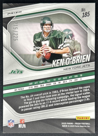 Ken O'Brien 2025 Panini Prizm Purple Ice /225 Jets back