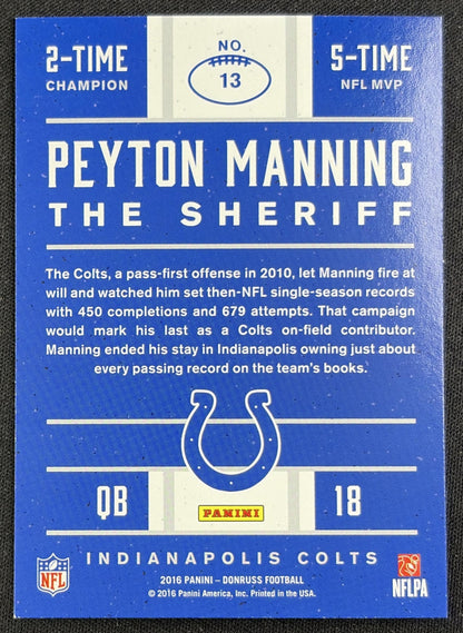 Peyton Manning 2016 Panini Donruss The Sheriff Tribute Red Foil Colts 13 back