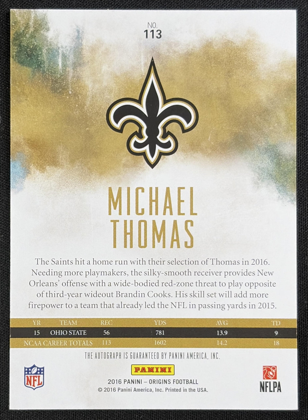 Michael Thomas 2016 Panini Origins Auto Rookie Saints