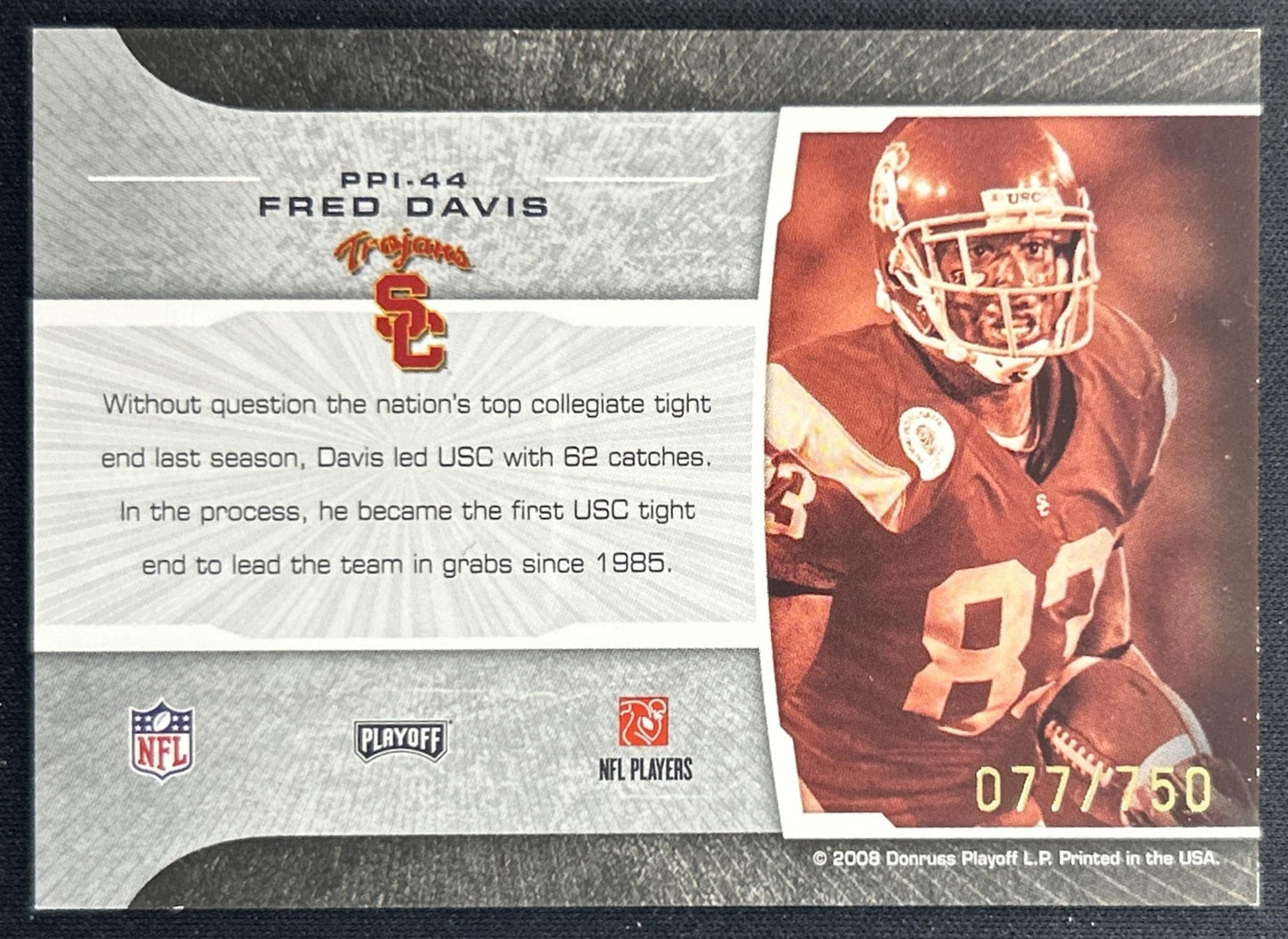 Fred Davis 2008 Playoff Prestige Prestigious Picks Red /750 Trojans back