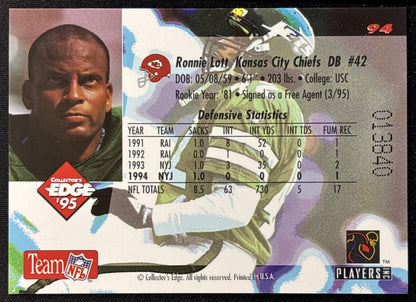 Ronnie Lott 1995 Collector's Edge Chiefs back