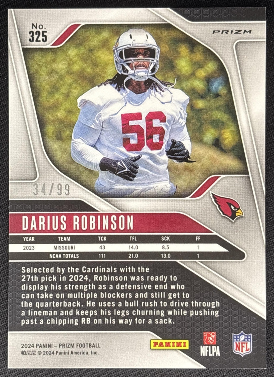 Darius Robinson 2024 Panini Prizm Blue Ice /99 Cardinals Sports Trading Cards