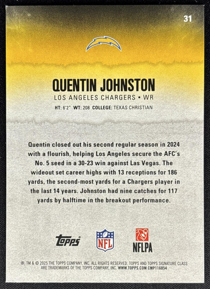 Quentin Johnston 2025 Topps Signature Class Veteran Blue & Yellow Foil Chargers Sports Trading Cards